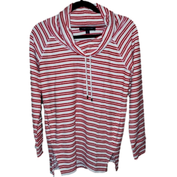 Tommy Hilfiger red and white striped cowl neck size women's medium - Picture 1 of 4
